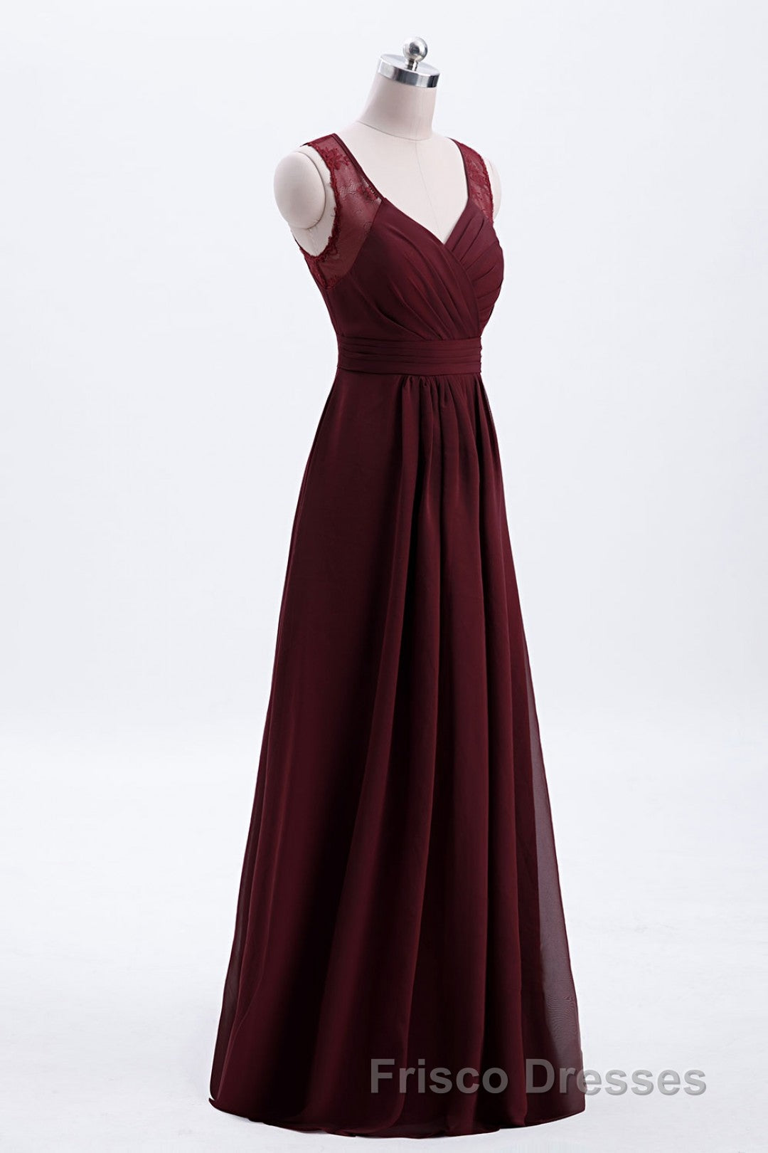 Burgundy Chiffon A-line Pleated Long Bridesmaid Dress Secondary image