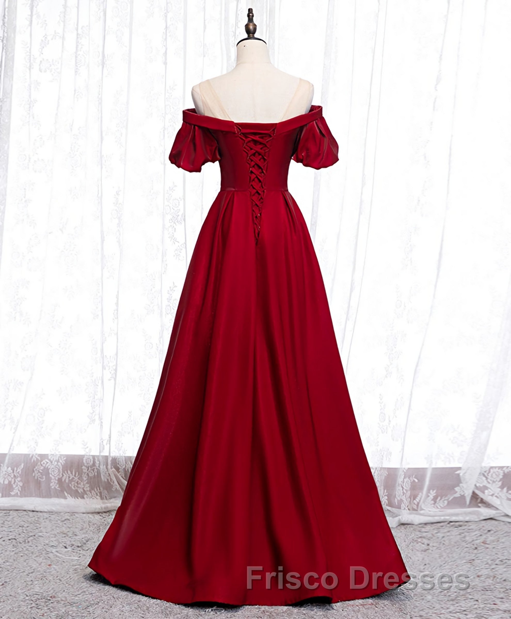Simple Sweetheart Burgundy Satin Long Formal Prom Dress, Burgundy Evening Dress Secondary image