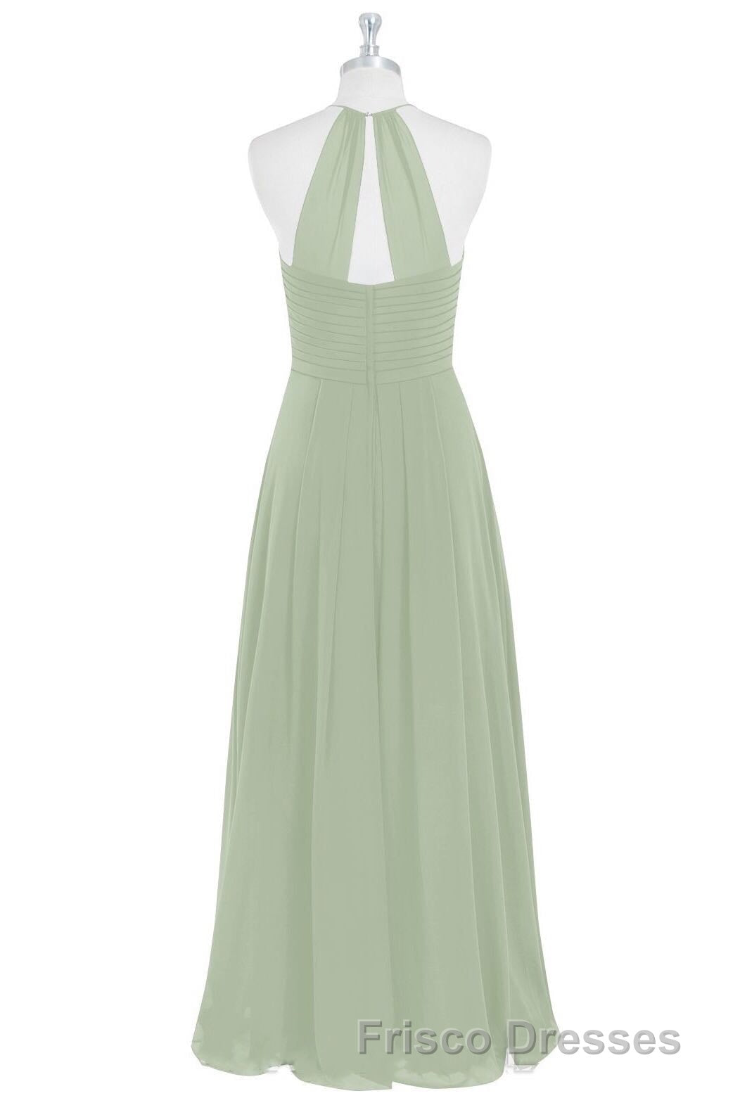 Sage Green Chiffon Halter Backless Long Bridesmaid Dress