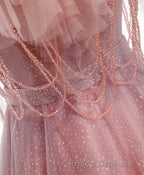 Pink Sweetheart Tulle Long Formal Prom Dress, Pink Tulle Formal Prom Dress, 1