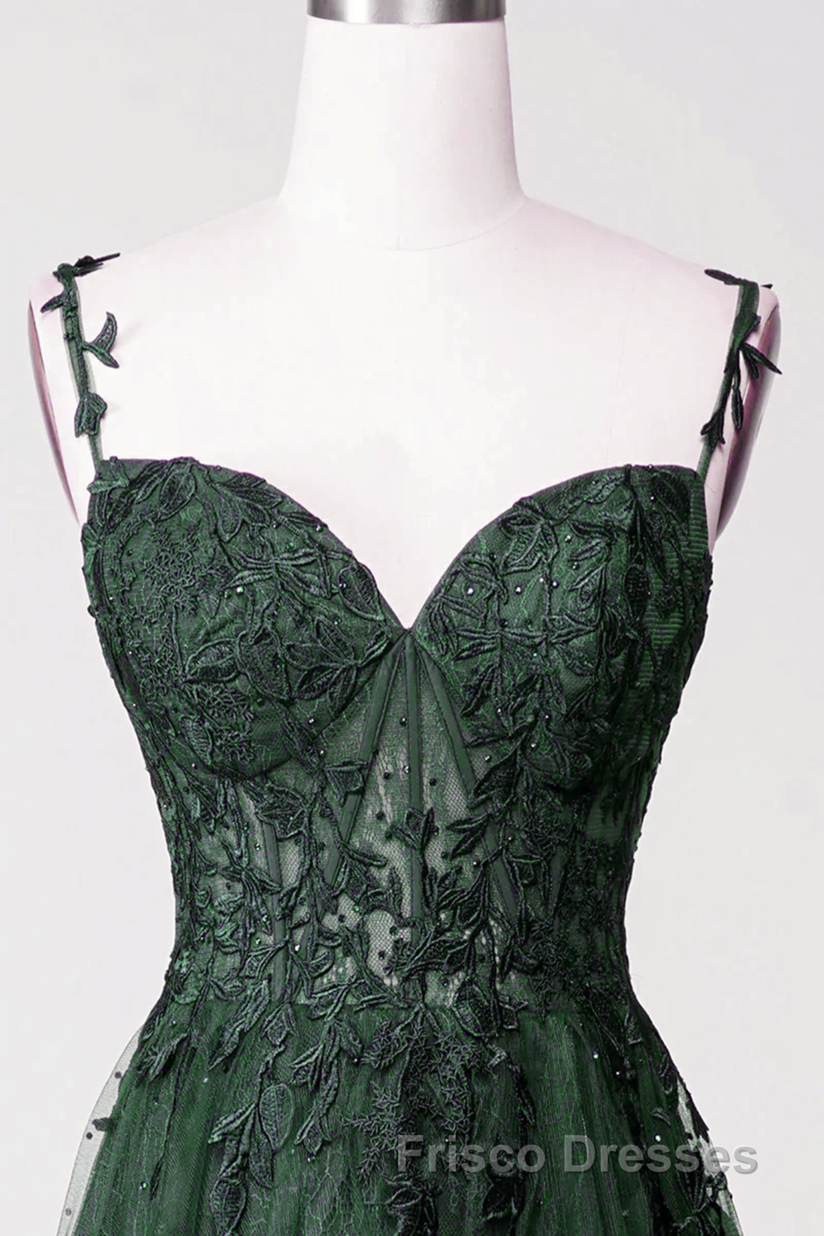 Dark Green Tulle With Lace Beaded Straps Formal Prom Dress, Green Long Formal Prom Dress Party Dress Secondary image