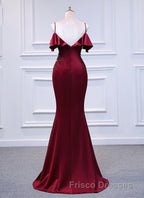 Wine Red Mermaid Sweetheart Straps Long Formal Prom Dress, Wine Red Formal Prom Dress