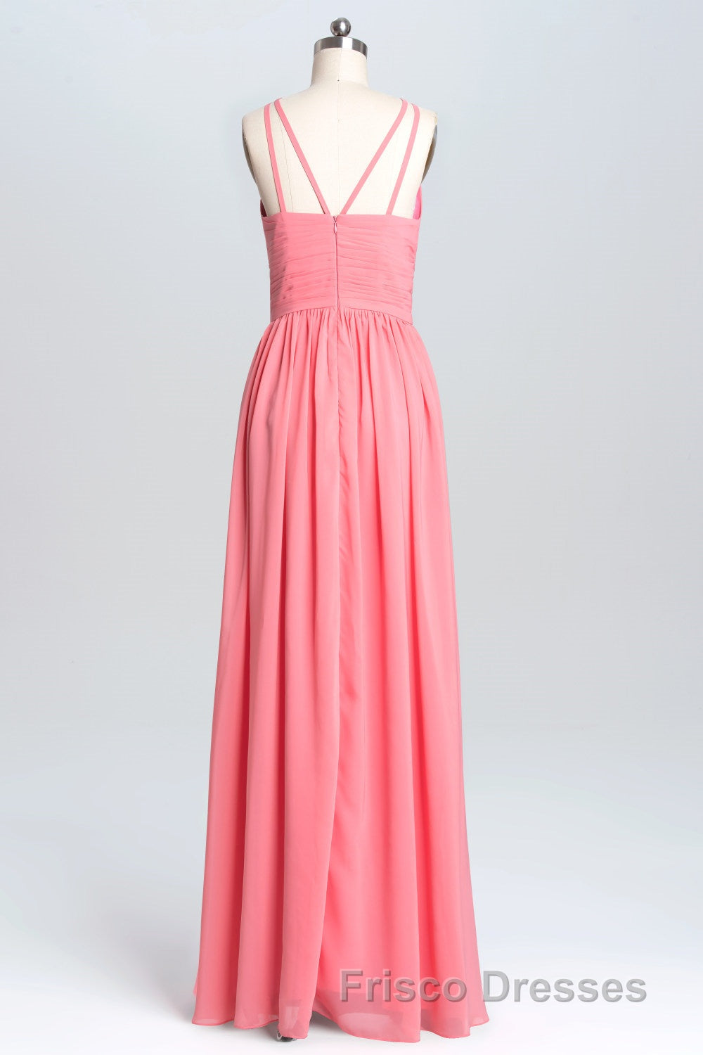 Coral Double Straps Pleated A-line Bridesmaid Dress Secondary image