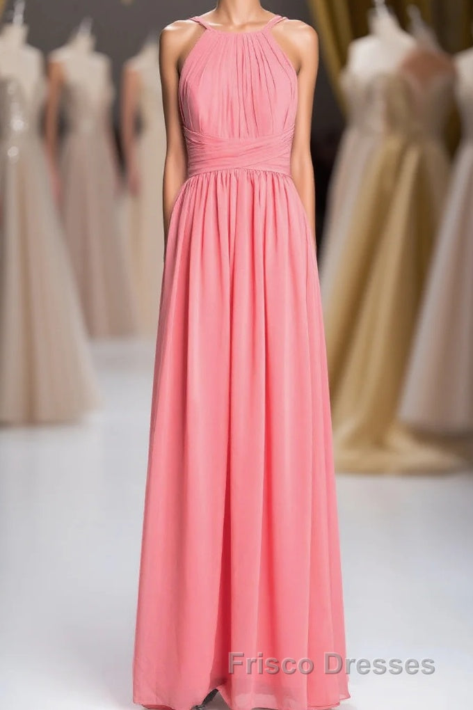 Coral Double Straps Pleated A-line Bridesmaid Dress Main image