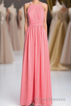 Coral Double Straps Pleated A-line Bridesmaid Dress