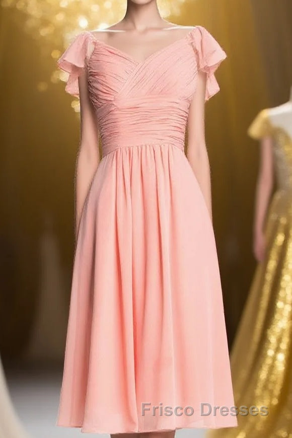 Flutter Sleeves Coral Pleated A-line Short Party Dress Main image