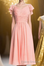 Flutter Sleeves Coral Pleated A-line Short Party Dress