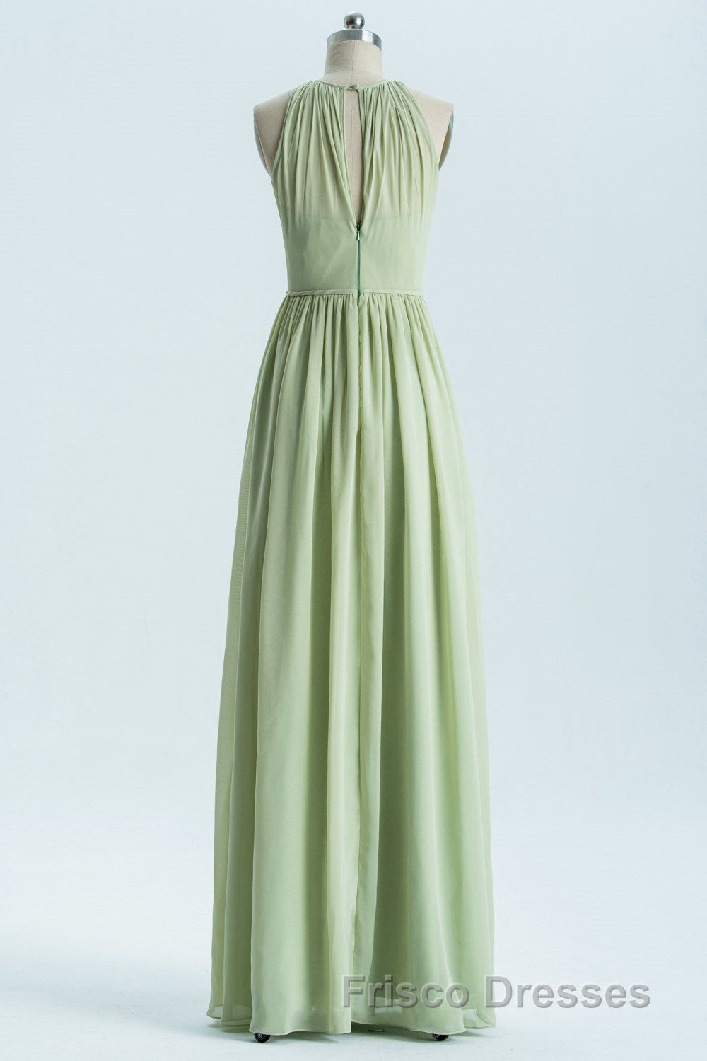 Sage Green Chiffon High Neck Long Bridesmaid Dress Secondary image