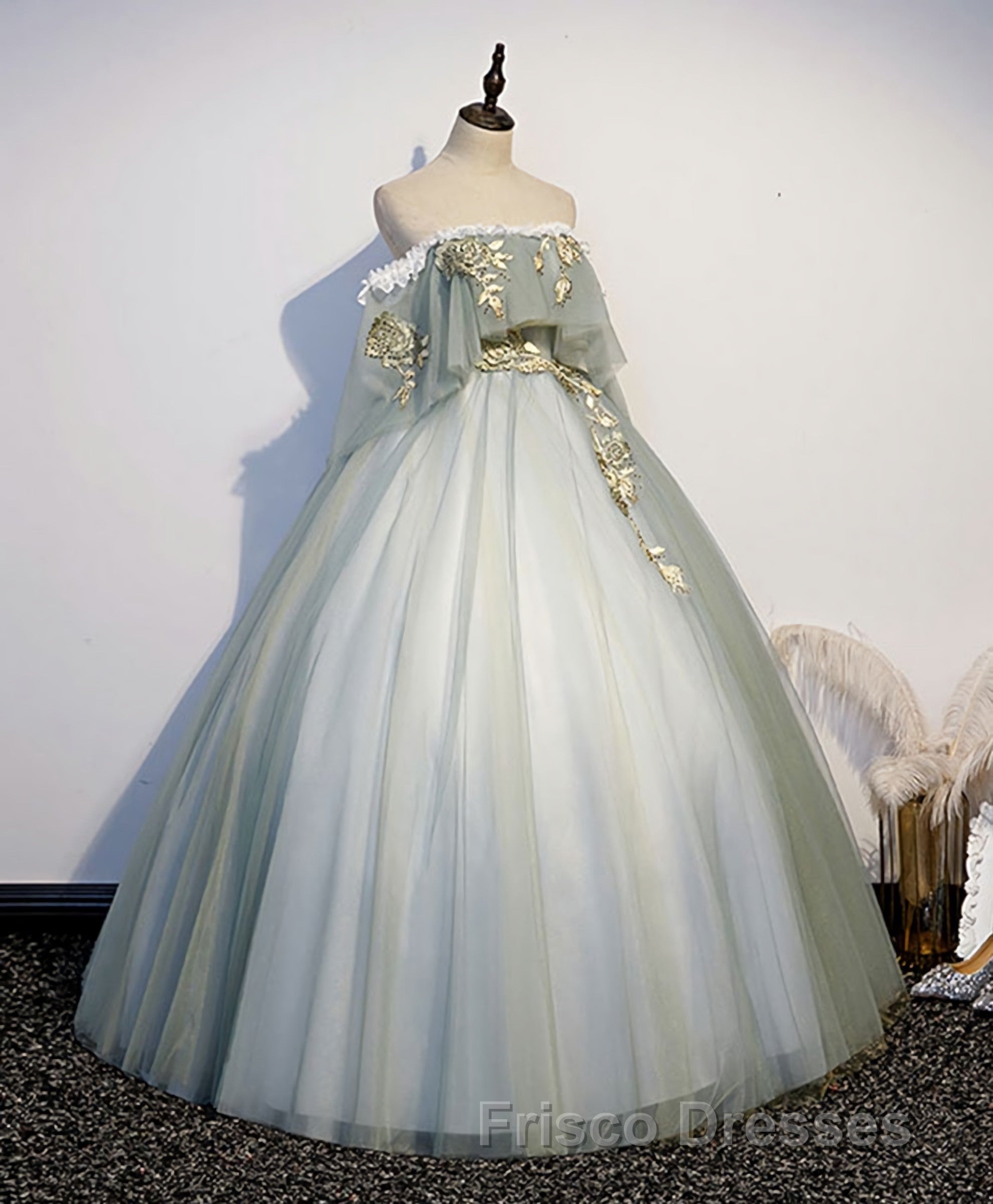 Green Tulle Lace Long Formal Prom Dress, Green Tulle Sweetheart Dress Secondary image