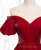 Simple Sweetheart Burgundy Satin Long Formal Prom Dress, Burgundy Evening Dress