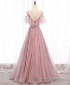 Pink Sweetheart Tulle Long Formal Prom Dress, Pink Tulle Formal Prom Dress, 1