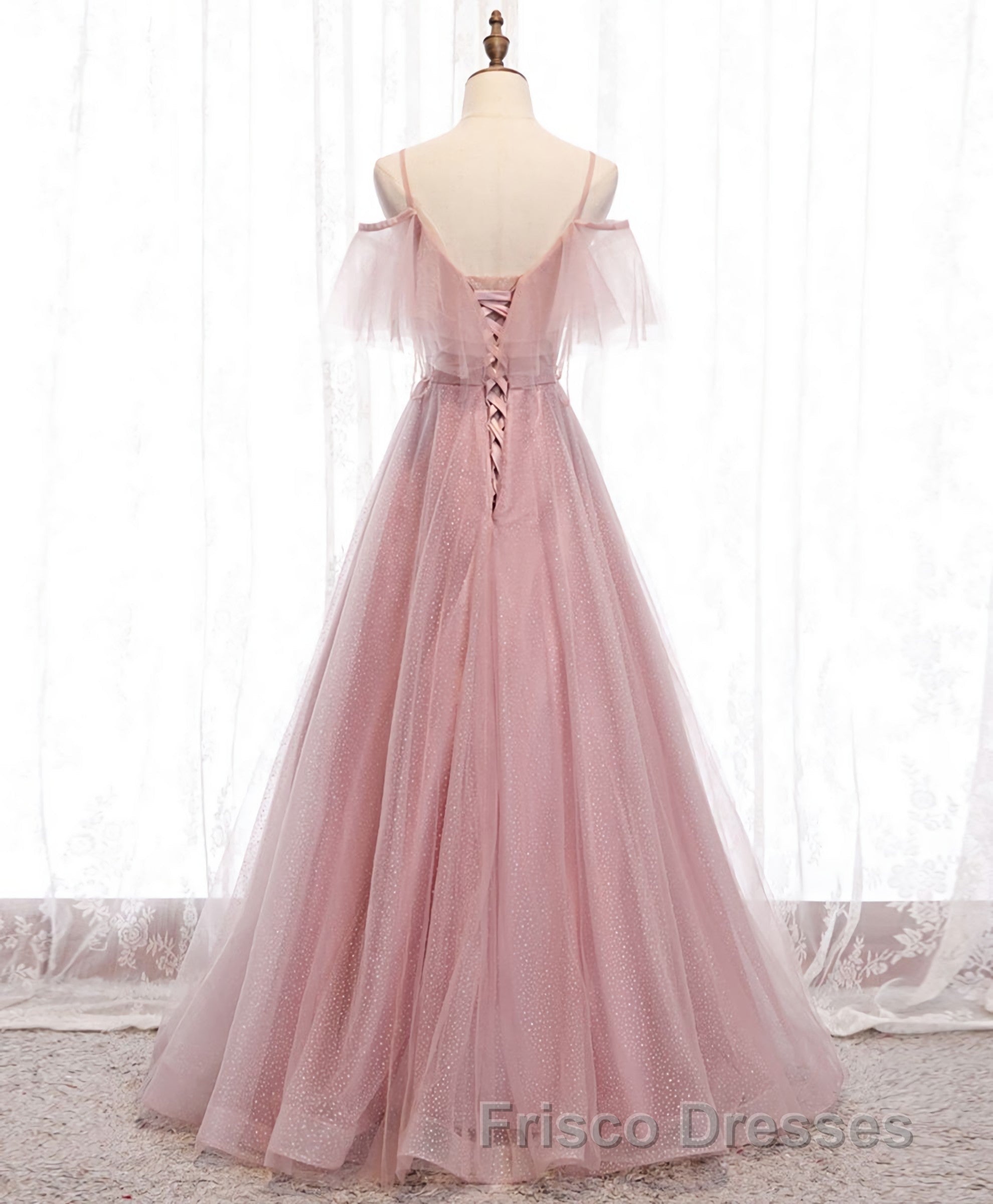 Pink Sweetheart Tulle Long Formal Prom Dress, Pink Tulle Formal Prom Dress, 1