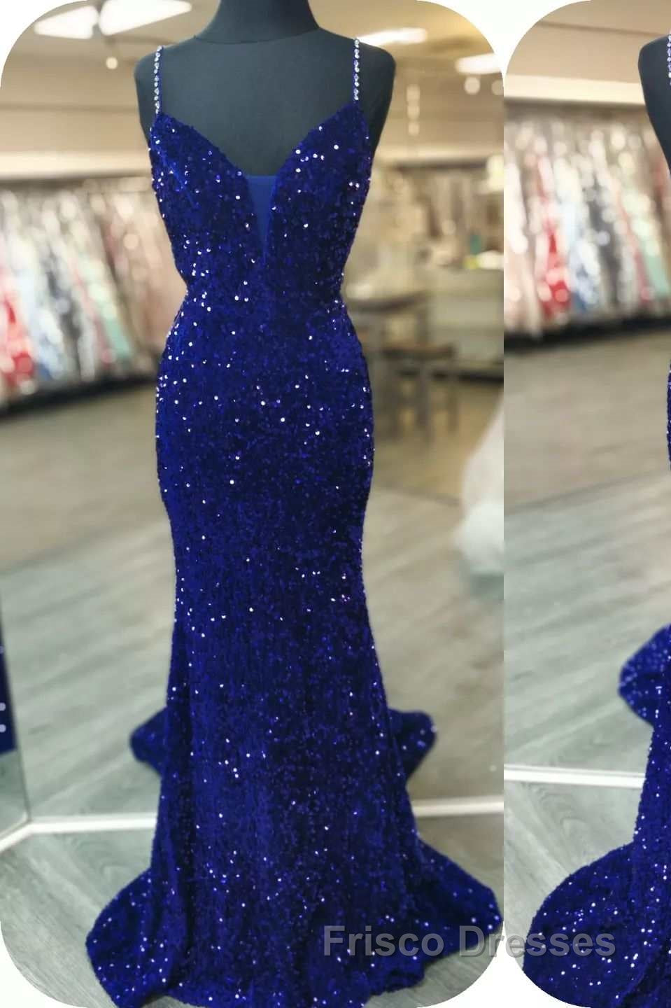 Mermaid Red Sequin V-Neck Lace-Up Back Formal Prom Dress