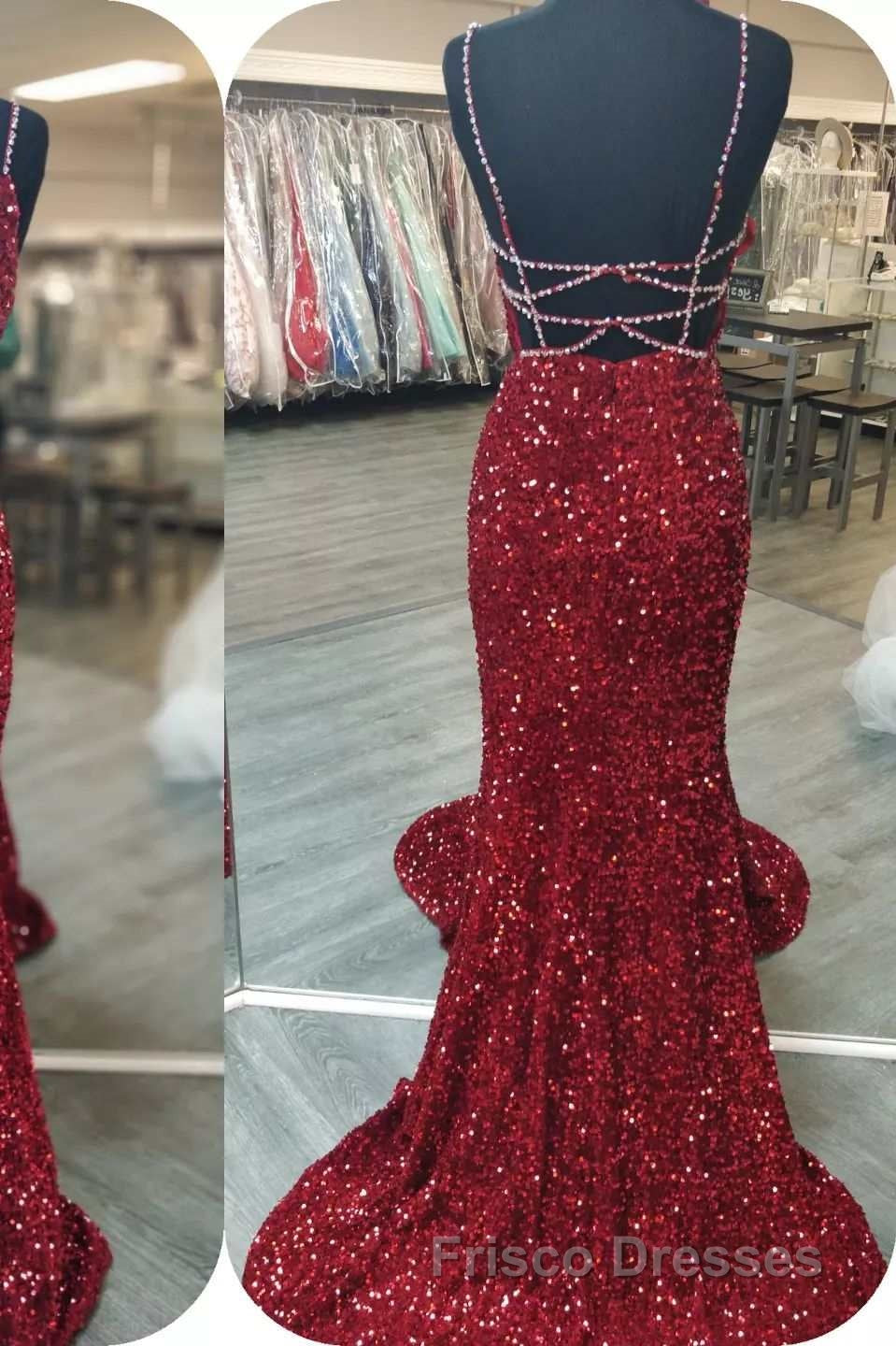 Mermaid Red Sequin V-Neck Lace-Up Back Formal Prom Dress Secondary image