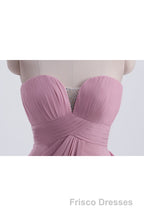 Strapless Blush Pink Draped High Waist Long Bridesmaid Dress