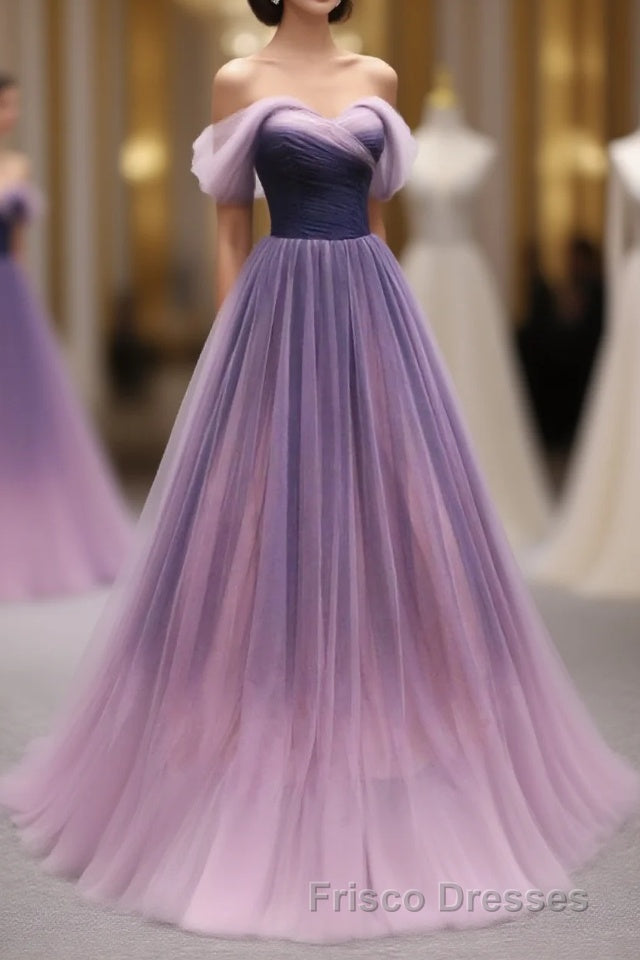 Simple Sweetheart Tulle Purple Long Formal Prom Dress, Bridesmaid Dress