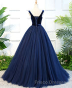 Dark Blue Tulle Long Formal Prom Dress, Dark Blue Tulle Evening Dress