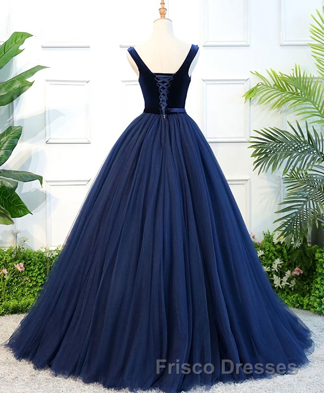 Dark Blue Tulle Long Formal Prom Dress, Dark Blue Tulle Evening Dress
