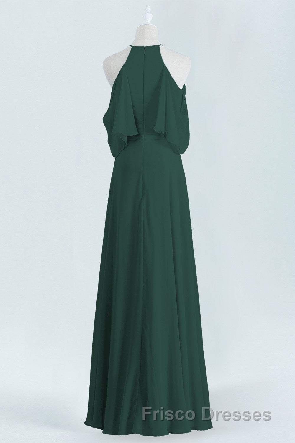 Hunter Green Chiffon A-line Long Bridesmaid Dress with Cold Sleeves Secondary image
