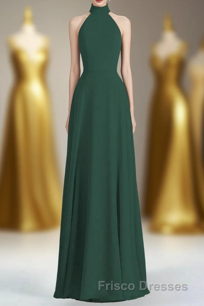 Hunter Green Chiffon A-line Long Bridesmaid Dress with Cold Sleeves Main image