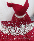 Burgundy Tulle Sequin Short Formal Prom Dress, Burgundy Homecoming Dress, 1