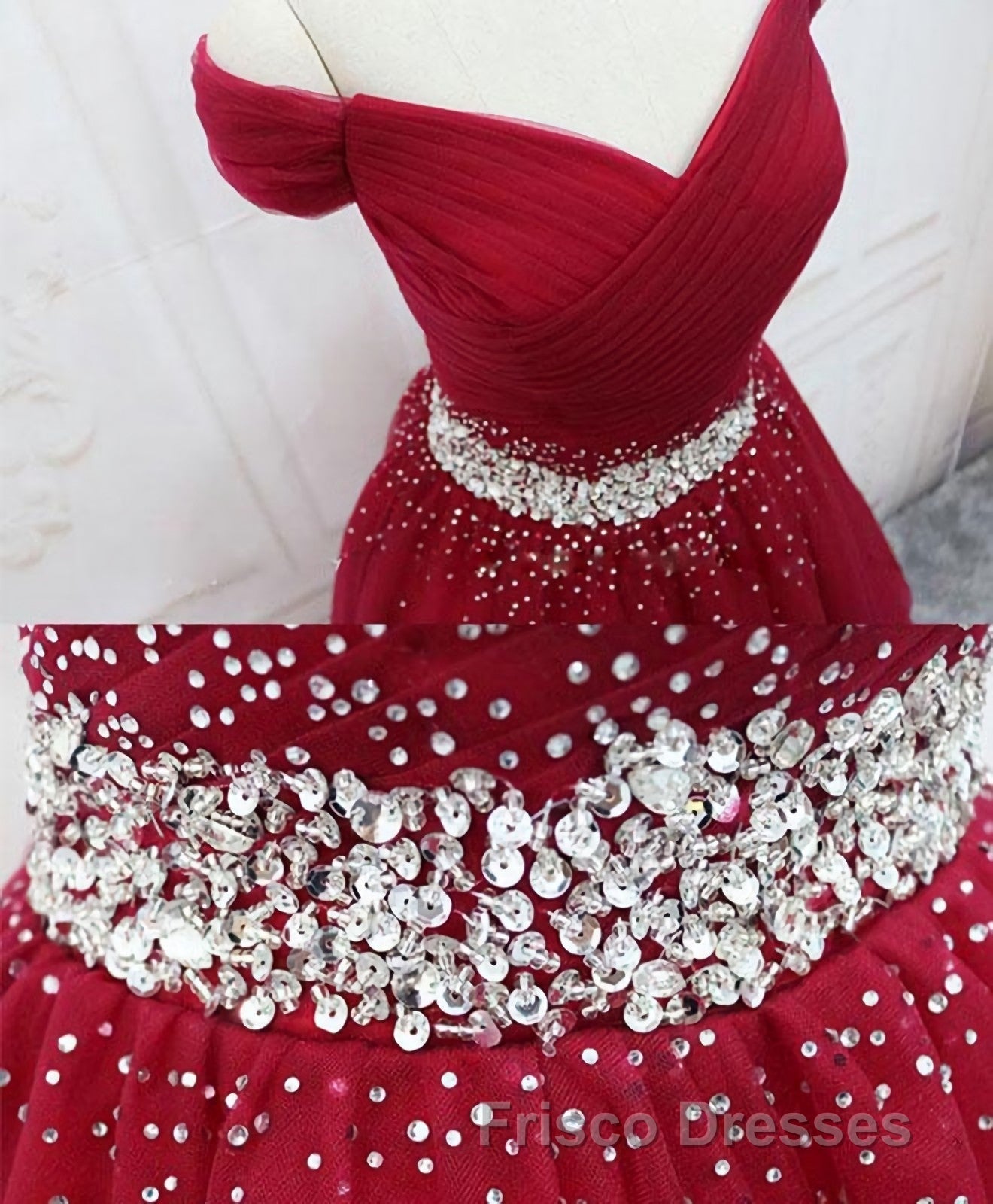 Burgundy Tulle Sequin Short Formal Prom Dress, Burgundy Homecoming Dress, 1