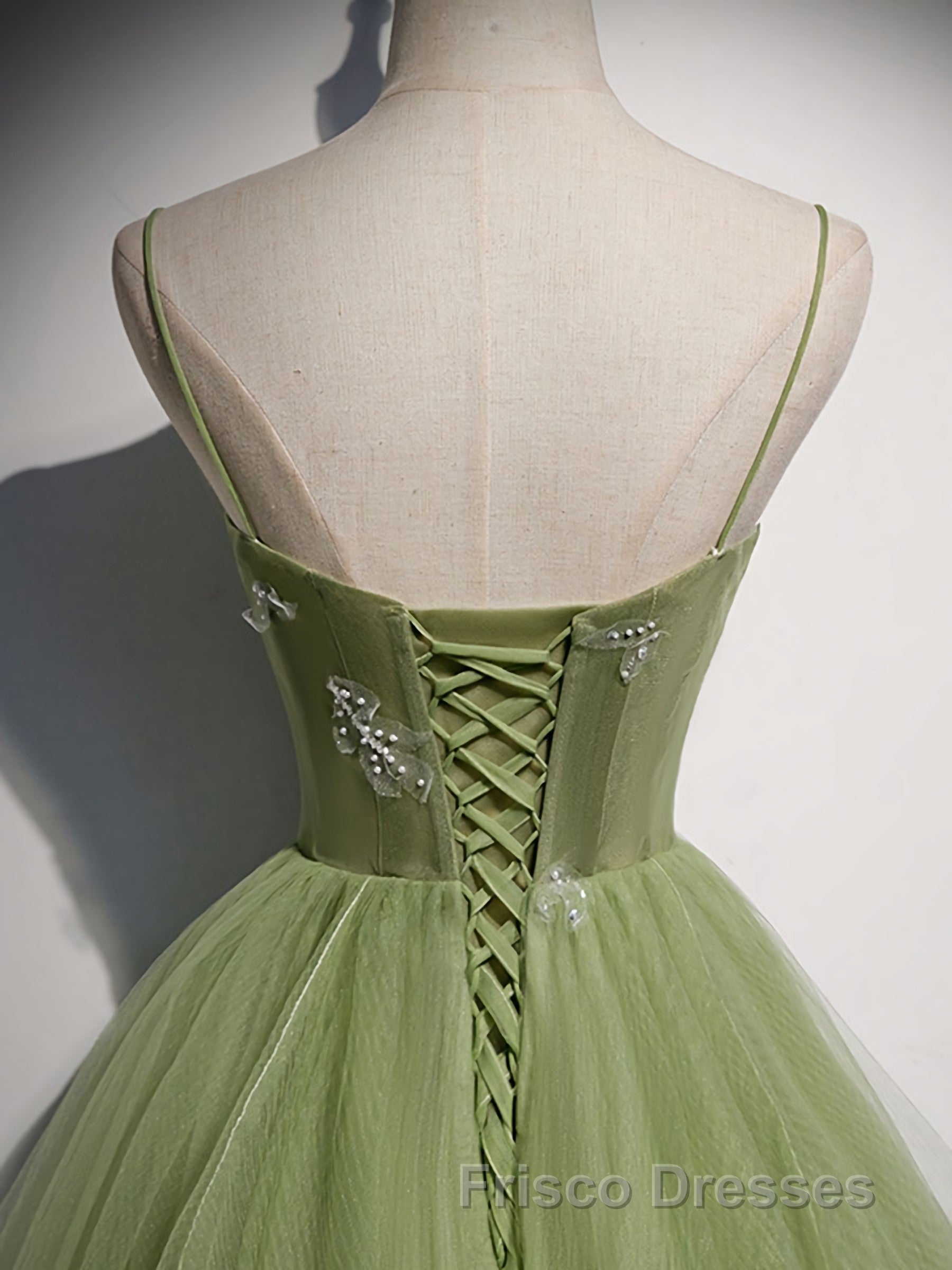 Green Tulle Long Formal Prom Dress, Green Tulle Formal Prom Dress