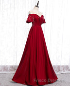 Simple Sweetheart Burgundy Satin Long Formal Prom Dress, Burgundy Evening Dress