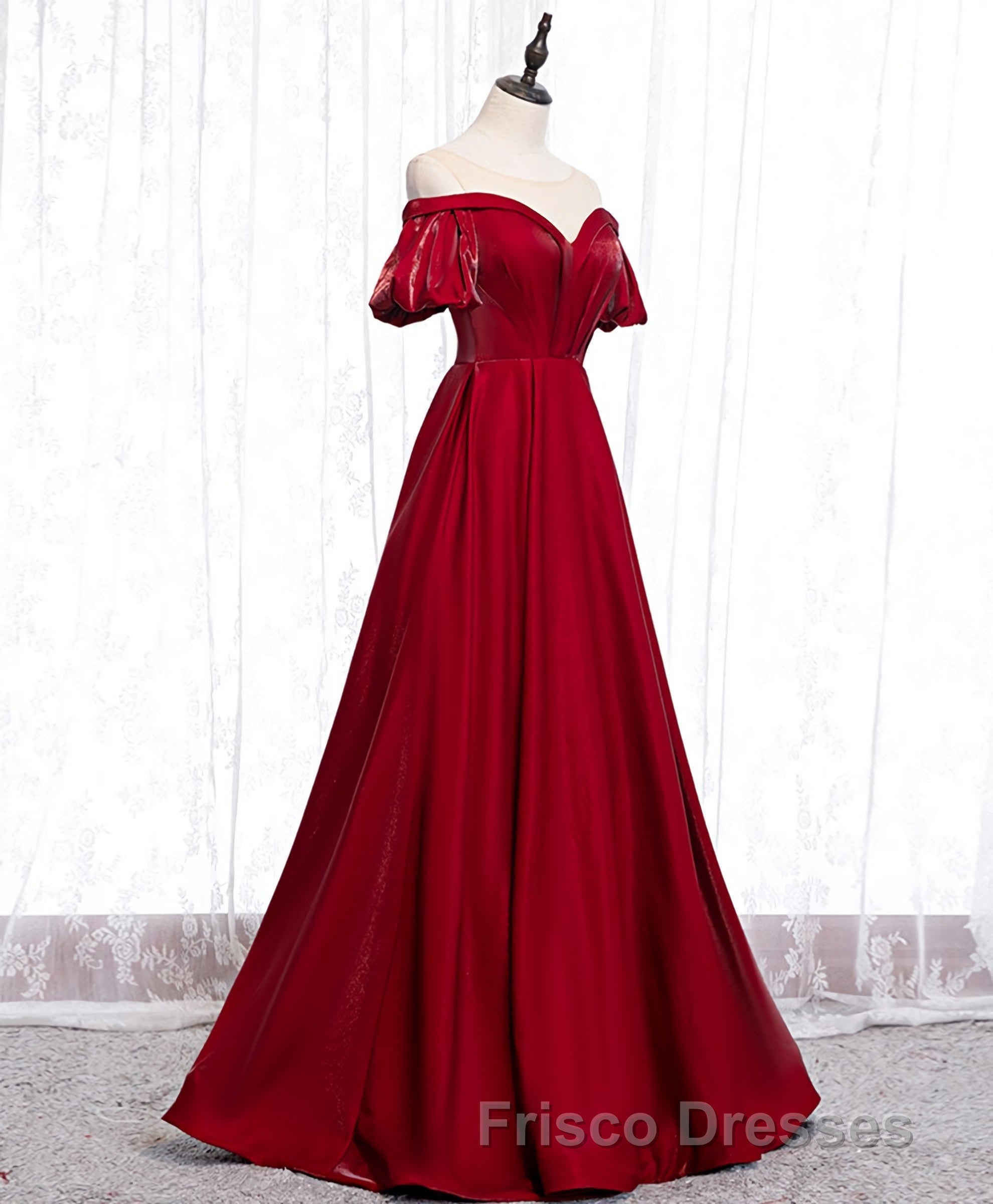 Simple Sweetheart Burgundy Satin Long Formal Prom Dress, Burgundy Evening Dress