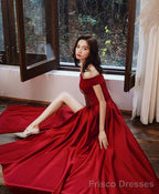 Simple V Neck Off Shoulder Satin Long Prom Dress Evening Dress