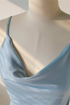 Ice Blue Cowl Neck Mid-Calf Length Bridesmaid Dress