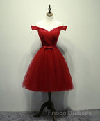 Simple V Neck Tulle Off Shoulder Short Formal Prom Dress, Pink Homecoming Dress