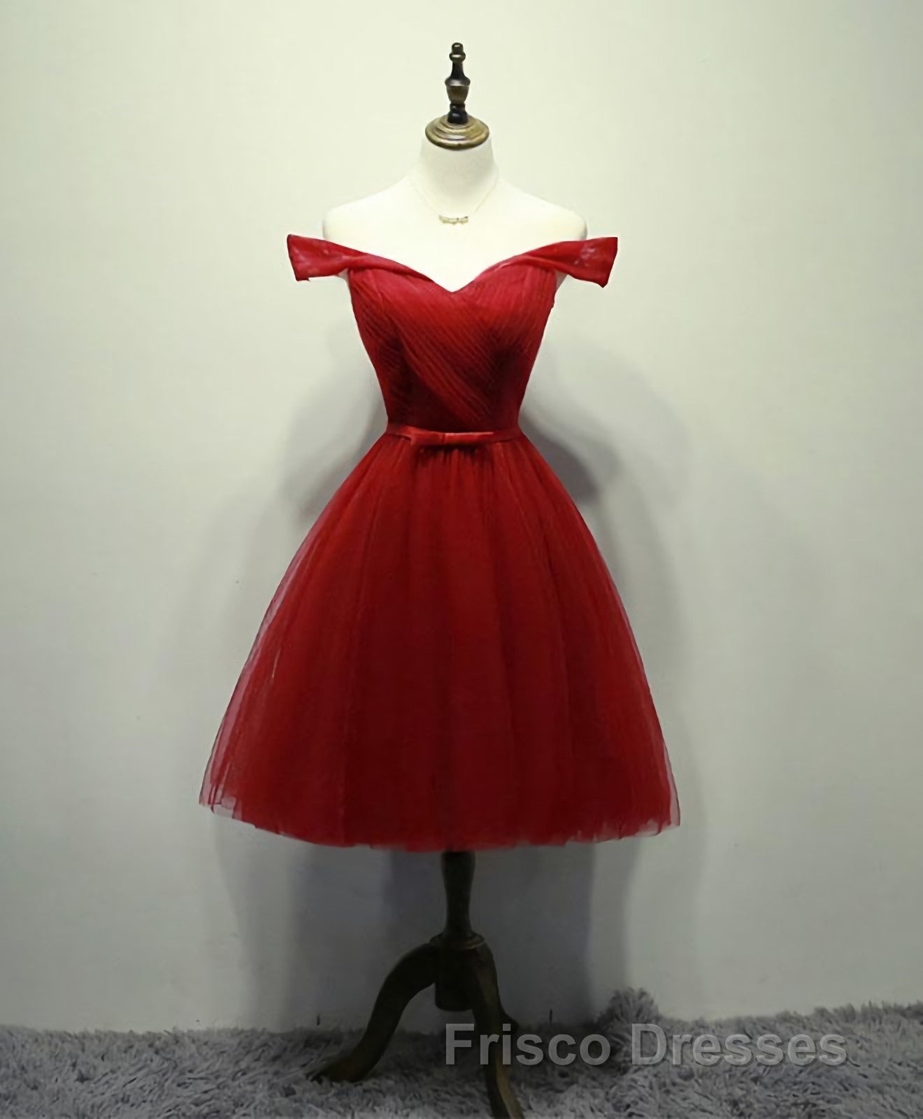 Simple V Neck Tulle Off Shoulder Short Formal Prom Dress, Pink Homecoming Dress