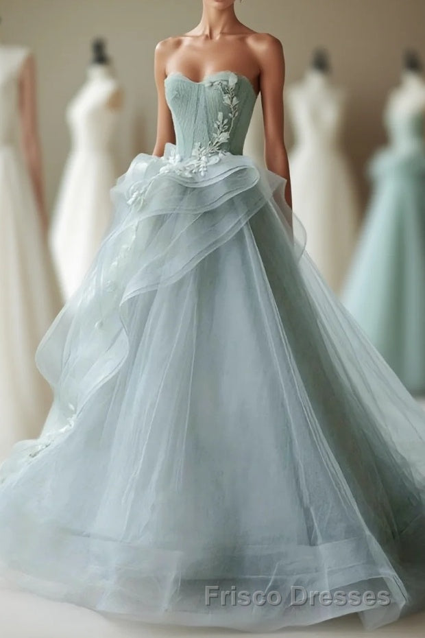 Unique Tulle Lace Long Formal Prom Gown Tulle Lace Evening Dress