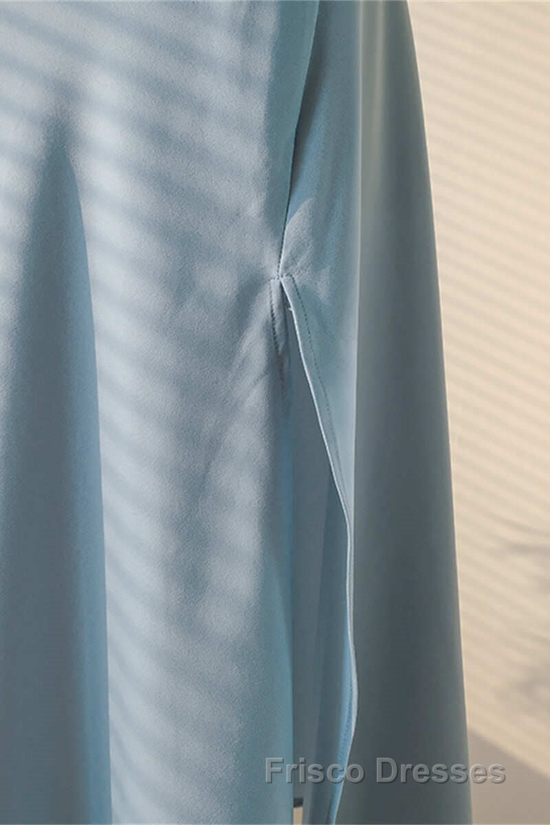 Ice Blue Cowl Neck Mid-Calf Length Bridesmaid Dress