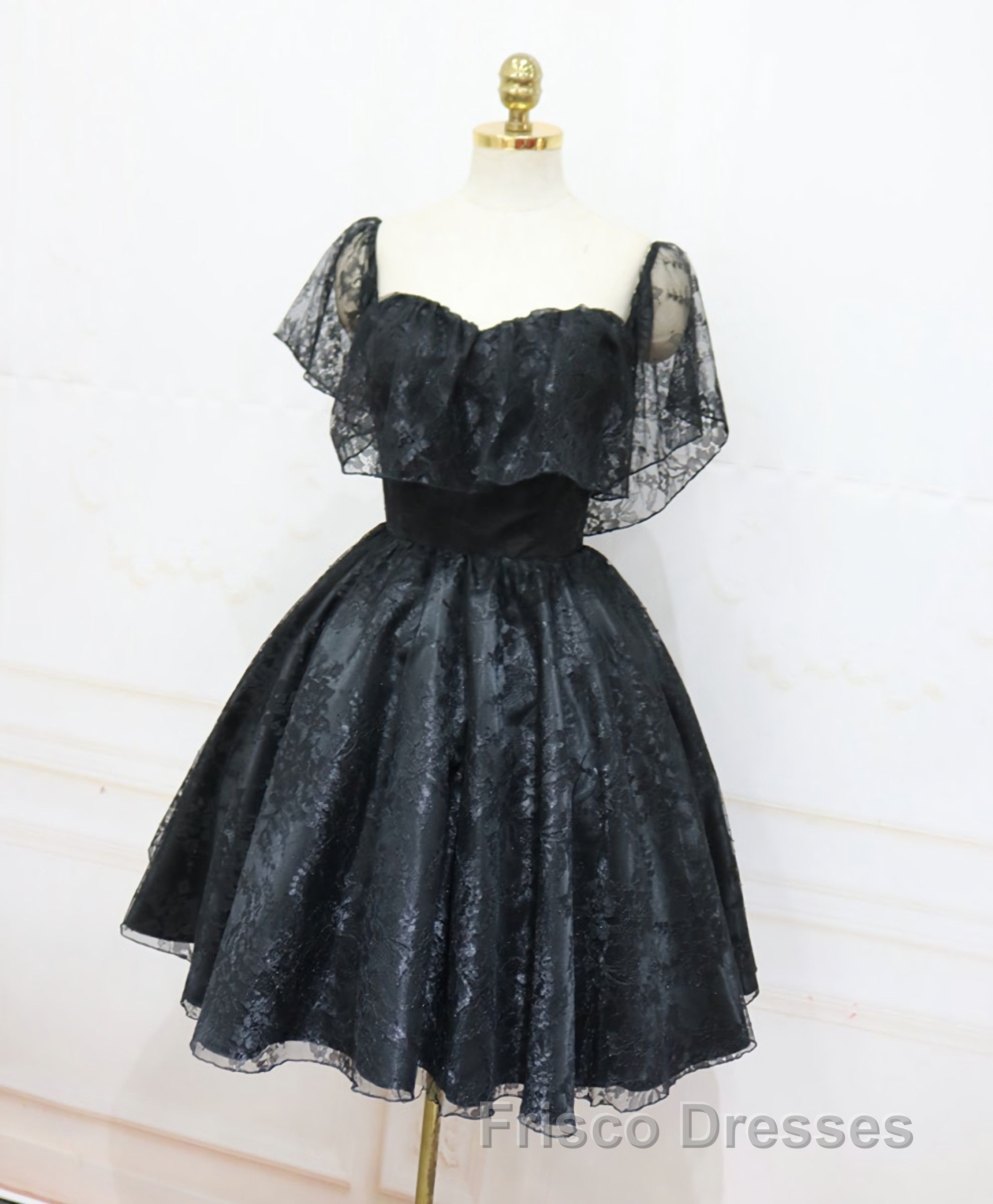 Black Sweetheart Tulle Short Lace Formal Prom Dress, Lace Homecoming Dress