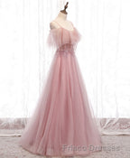 Pink Sweetheart Tulle Long Formal Prom Dress, Pink Tulle Formal Prom Dress, 1