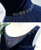 Dark Blue Tulle Long Formal Prom Dress, Dark Blue Tulle Evening Dress