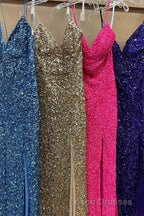 Mermaid Sequins Flattering Long Formal Prom Party Dress With Slit
