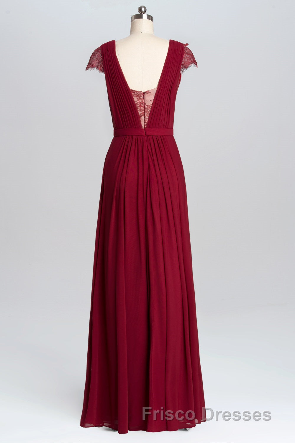 Wine Red A-line Chiffon Long Bridesmaid Dress with Cap Sleeves Secondary image
