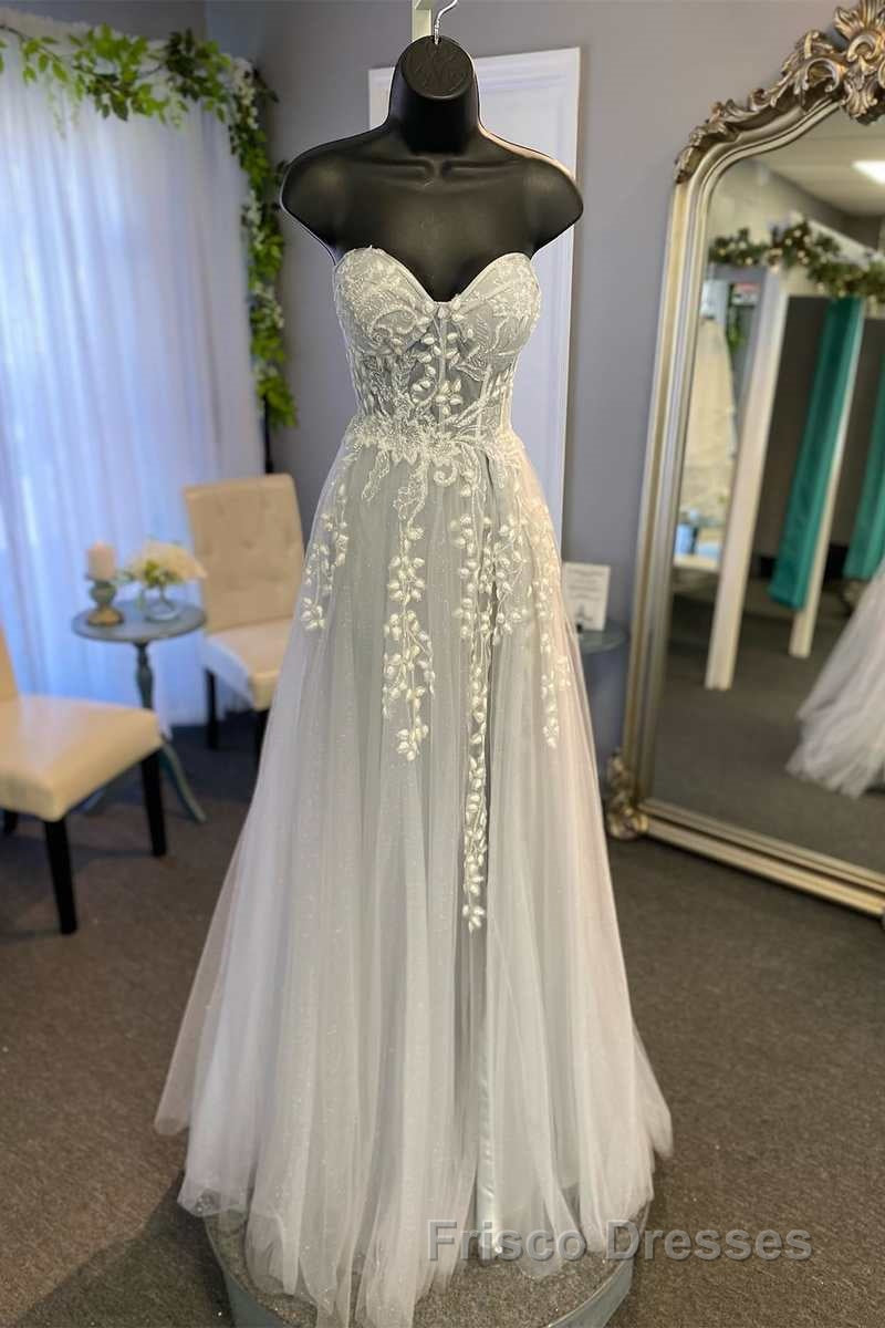 Tulle Floral Lace Sweetheart A-Line Formal Prom Gown