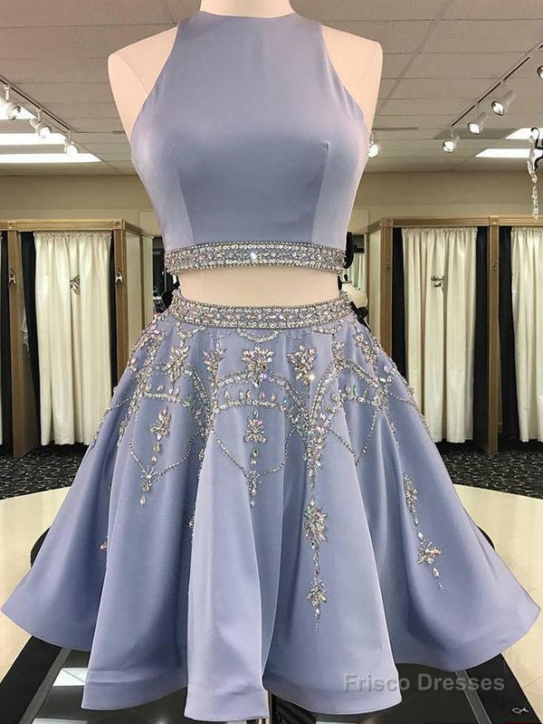 2025 A-Line Jewel Neck Sleeveless Cut Out Back Beading Two Piece Cut Short/Mini Homecoming Dresses Main image