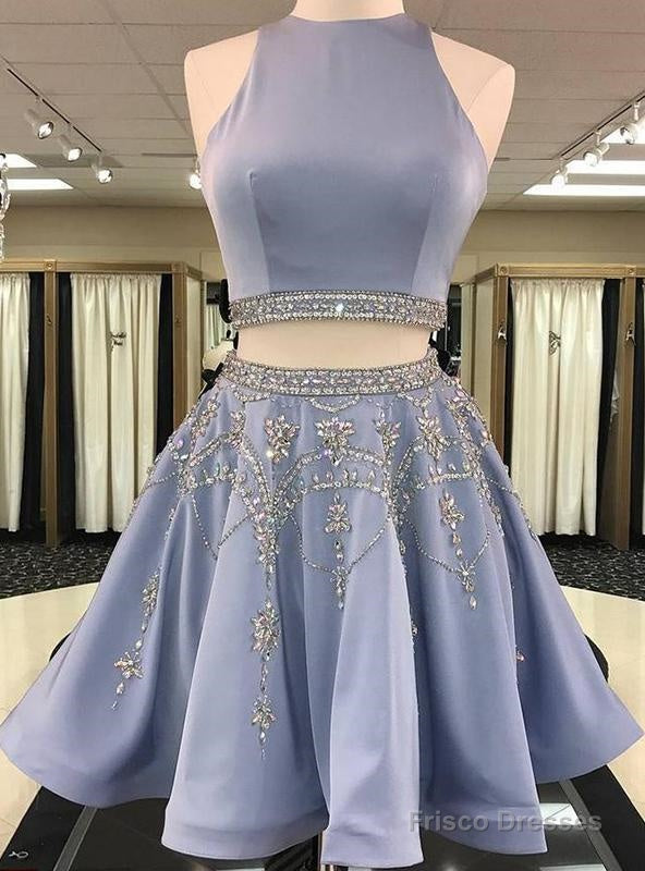 2025 A-Line/Princess Jewel Neck Sleeveless Cut Out Back Beading Two Piece Cut Short/Mini Homecoming Dresses Main image
