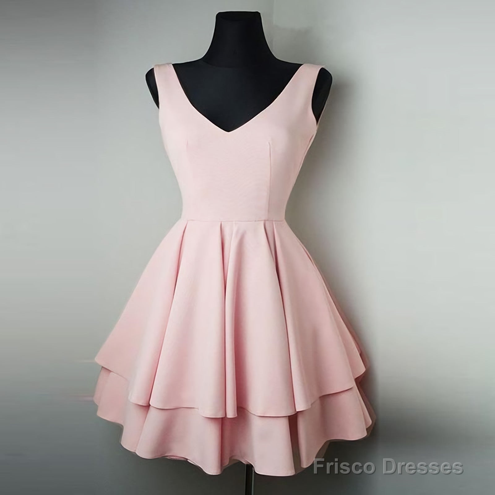 V Neck Sleeveless Simple A Line Tiered Pleated Satin Charming Homecoming Dresses Secondary image