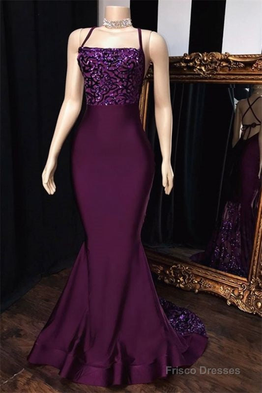 2025 Grape Mermaid Halter Satin Lace Prom Dresses Main image