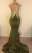 2025 New Arrival Mermaid High Neck Beaded Green Ruch Backless Prom Dresses