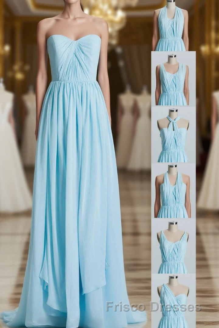 Blue Chiffon A-line Long Convertible Bridesmaid Dress Main image