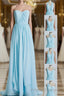 Blue Chiffon A-line Long Convertible Bridesmaid Dress