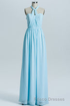 Blue Chiffon A-line Long Convertible Bridesmaid Dress