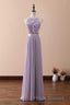 Lilac Halter Open Back Ruffled Long Bridesmaid Dress